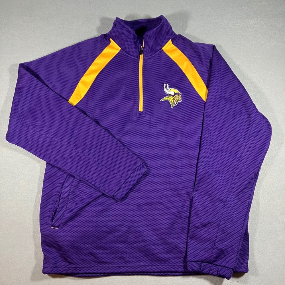 NFL Minnesota Vikings Men L Purple Quarter Zip Fleece Pullover Jacket Thick Warm